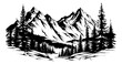 © slowbuzzstudio - mountain forest engraving black and white outline