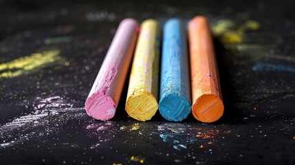 Sticker - Colored chalk set on black background