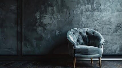 Poster - Elegant gray chair against dark backdrop