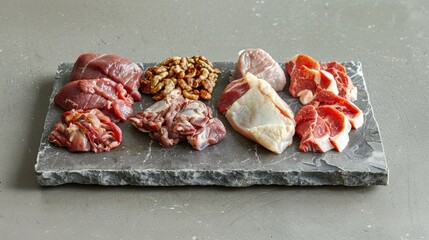 Poster - Various types of raw meat on a stone surface