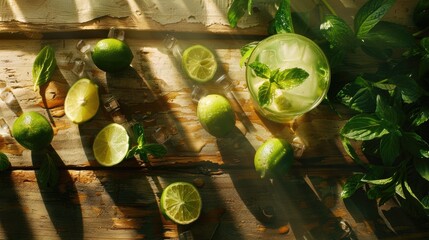 Canvas Print - Mojito cocktail displayed on a wood surface