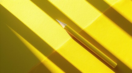 Sticker - Minimalist composition of yellow pencil on paper with white shape and shadow from flash light