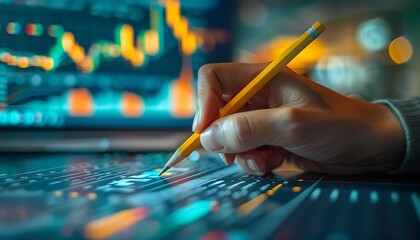 Poster - Hand Tracing Financial Data on Tablet