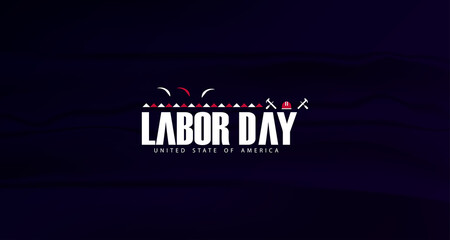 Wall Mural - Labor Day logo on a dark background with an American flag, hammer, and text