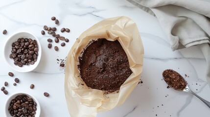 Poster - DIY coffee scrub recipe showcased on paper with light background