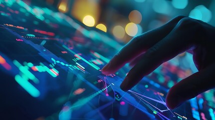Fototapete - Hand Interacting with Digital Data