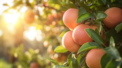 Canvas Print - Ripe juicy grapefruit. Fruit tree on a sunny day