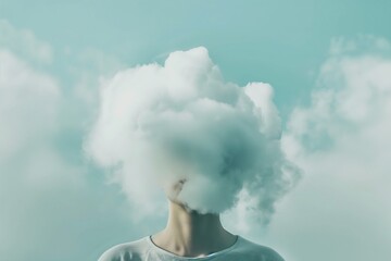 Wall Mural - A woman with clouds for a head. Concept on the theme of mental health