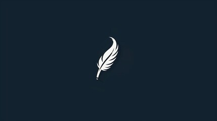 Canvas Print - Simple White Feather Logo on a Navy Blue Background