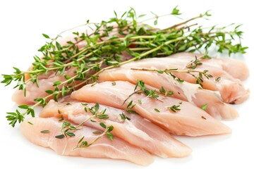 Wall Mural - Raw chicken fillet with spices and rosemary isolated on a white background