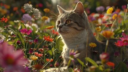 Wall Mural - cat in the grass