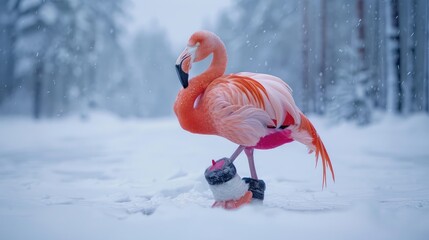 Wall Mural - pink flamingo in the water