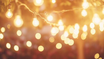 Wall Mural - Golden bokeh background with string lights