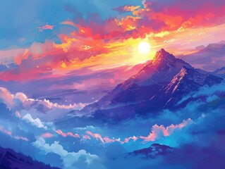 Canvas Print - sunset in the mountains