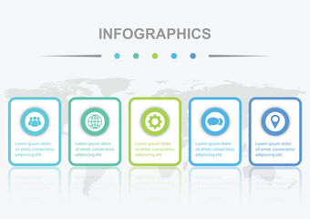 Wall Mural - Infographic 5 colorful badges template design with reflect