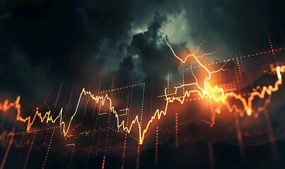 Leinwandbilder - Financial Storm - Business Charts and Lightning