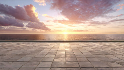 Wall Mural - Empty floor on coastline with sky clouds at sunrise