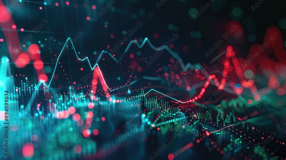 Dynamic graph background with animated data lines and changing values ...