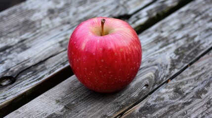 Wall Mural - Pink apple on wooden floor attractive and nutritious fruit