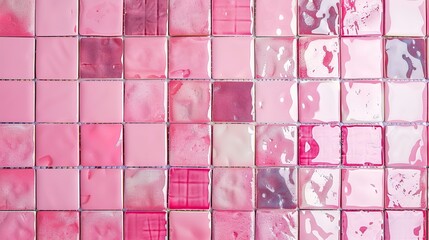 Canvas Print - pink tile wall chequered background bathroom floor texture ceramic wall and floor tiles mosaic background in bathroom and kitchen clean pool design pattern geometric with grid wallpaper decoration