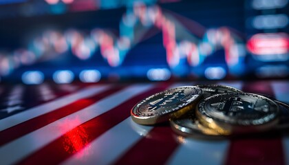 Poster - Cryptocurrency Coins on American Flag