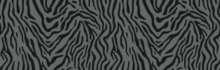 Canvas Print - Zebra skin, stripes pattern. Animal print, black and white detailed and realistic texture. Monochrome seamless background. Vector illustration 