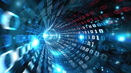 abstract wave of binary code flowing through space