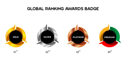 sets of winning award badge icons. gold, sliver, bronze and platinum metal medal collection vector i
