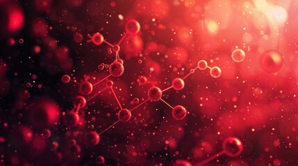 Wall Mural - abstract red science background with futuristic dna helix, molecular structures, and glowing particl
