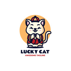 Wall Mural - Vector Logo Illustration Lucky Cat Mascot Cartoon Style.