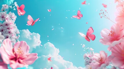 Poster - background with flowers and butterflies