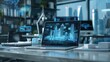 © KALEYA - Clean workspace with an open laptop and a futuristic city model