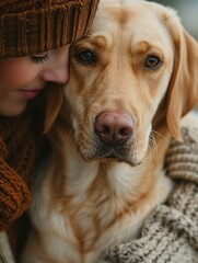 Sticker - A woman and her dog share a close moment. AI.