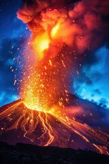 Wall Mural - a fiery eruption illuminates the night sky. ai.