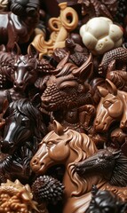 Poster - A close-up of a variety of chocolate sculptures. AI.