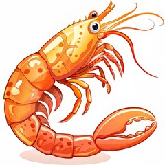 Wall Mural - A cartoon illustration of a vibrant orange shrimp with large eyes and a curved claw