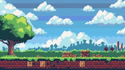 Level Up! Pixel Art Game Background for Retro Arcade Games