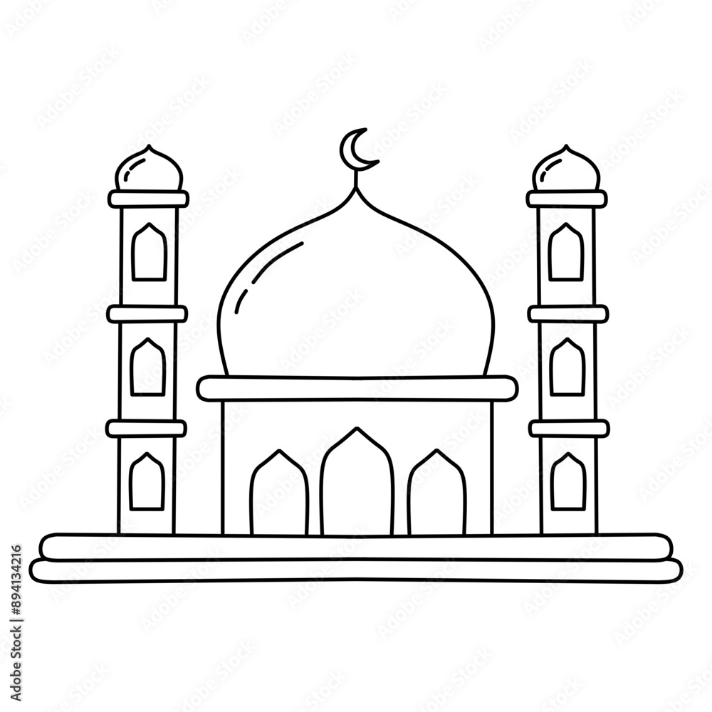 Mosque islamic building line art for coloring page activity Stock ...