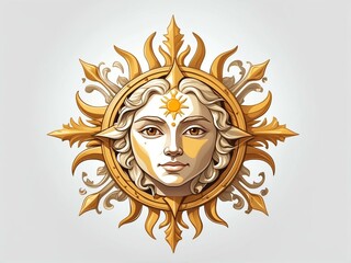 Wall Mural - 2d portrait of a sun medieval crest isolated in white background