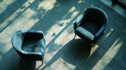 Canvas Print - Two Blue Chairs in Sunlight