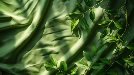 Canvas Print - Green Leaves and Silk Fabric