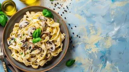 Canvas Print - Creamy Mushroom Fettuccine with Basil