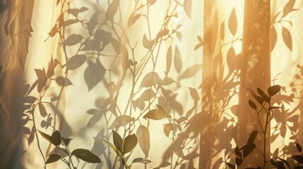 Canvas Print - Sunlight Through a Curtain with Leaf Shadows