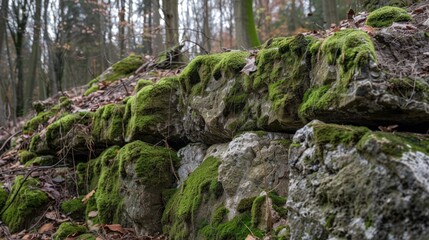 Poster - Moss-Covered Stone Wall in the Forest