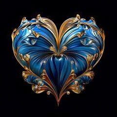 Sticker - A heart with a blue and gold intricate pattern appearing glossy and elegant