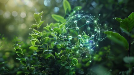 Wall Mural - ecological environment and energy concept with technological visuals and molecular symbols explained