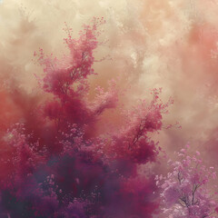 Wall Mural - Misty Forest with Pink Blossoms