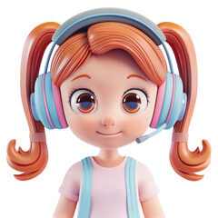 Wall Mural - 3D icon - girl with Headphones icon, on isolated transparent background