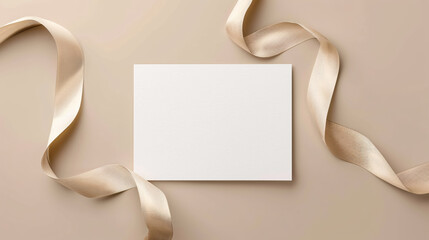 5x7 Card Mockup: Template featuring a beige ribbon for presentations.