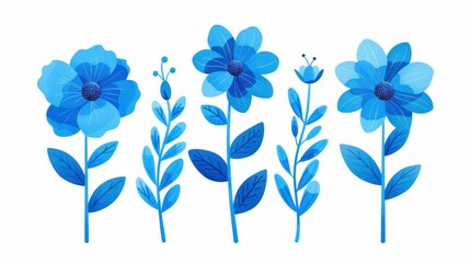 Poster - Delicate blue watercolor floral arrangements featuring wildflowers and lush greens, perfect for any botanicalthemed design.